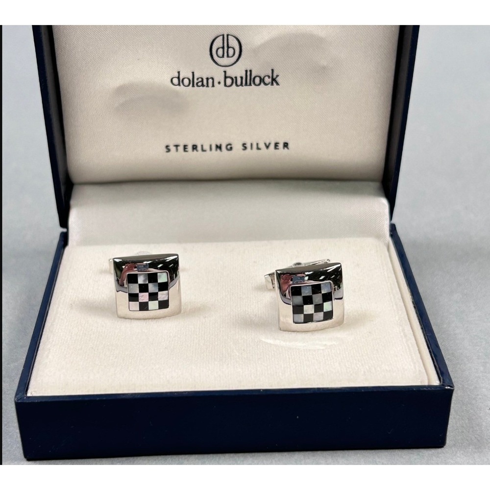 Dolan Bullock Sterling Silver Mother of Pearl Checkerboard Whale Back Cufflinks